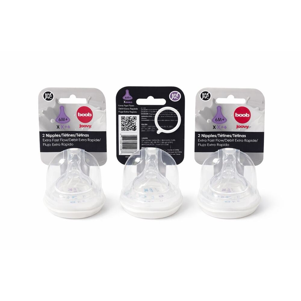 Lot of 3 Joovy Boob Bottle Nipples 6M+ Extra Fast Flow BPA Free *6 Total Nipples